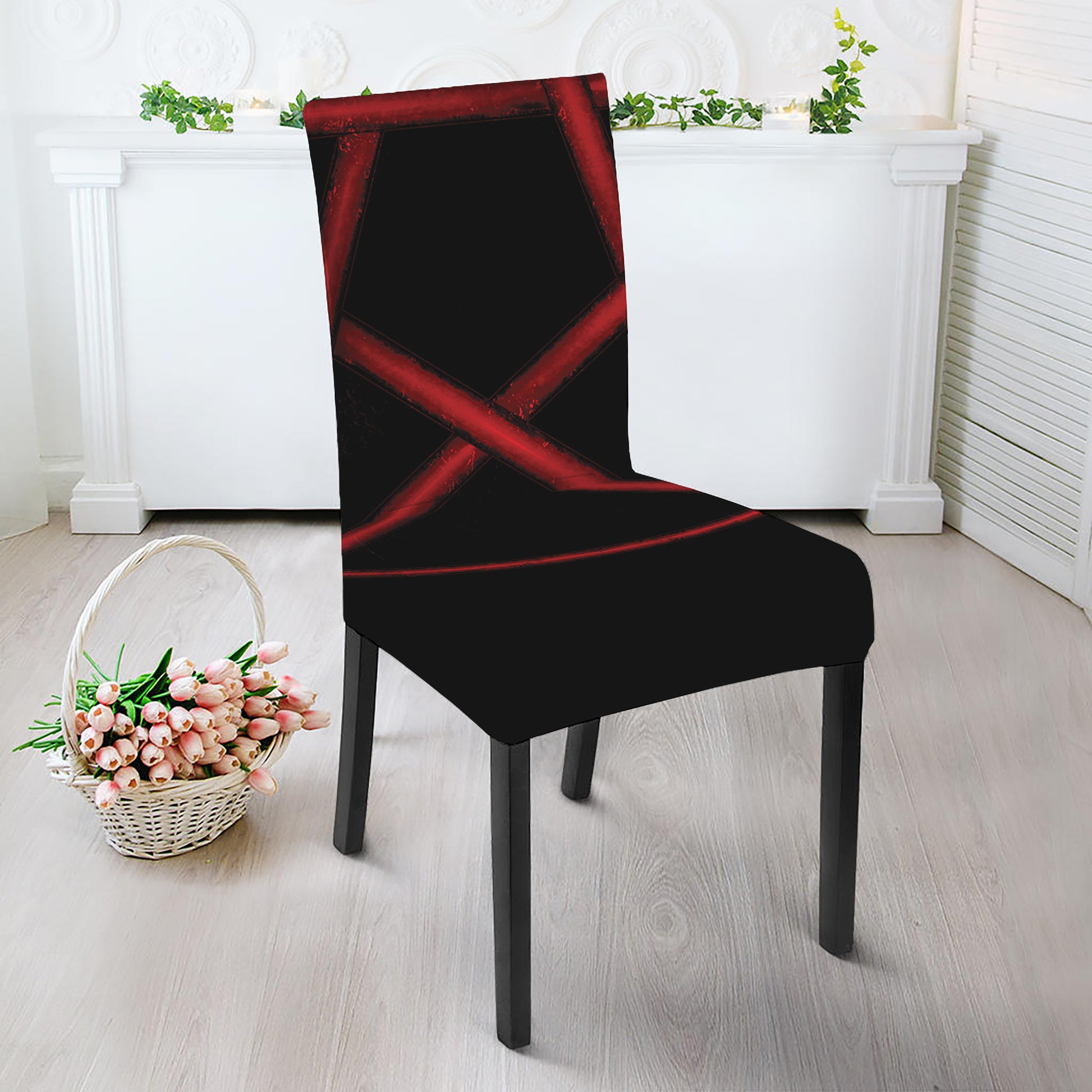 Red Pentagram Symbol Print Dining Chair Slipcover