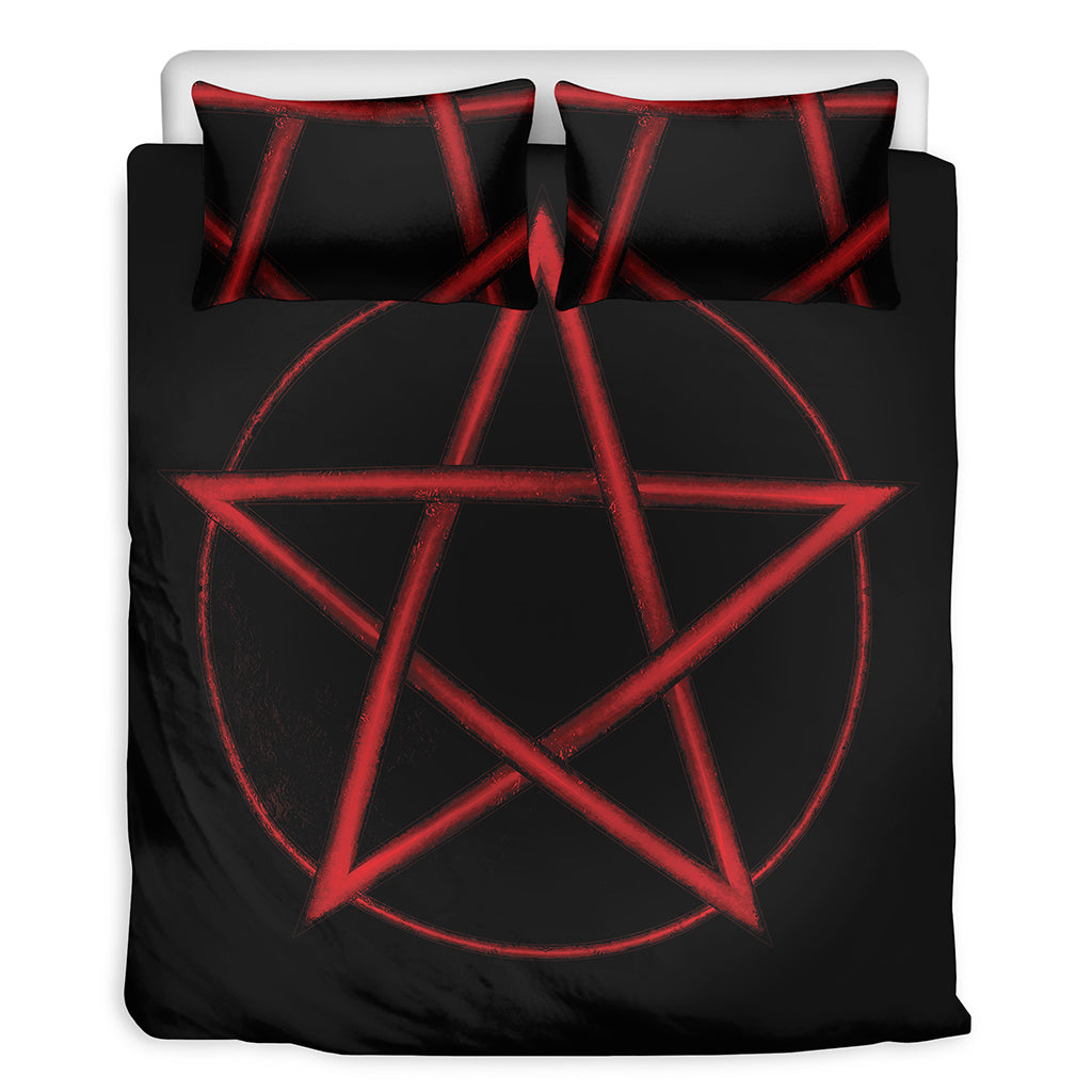 Red Pentagram Symbol Print Duvet Cover Bedding Set