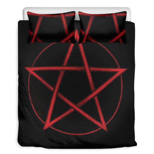 Red Pentagram Symbol Print Duvet Cover Bedding Set