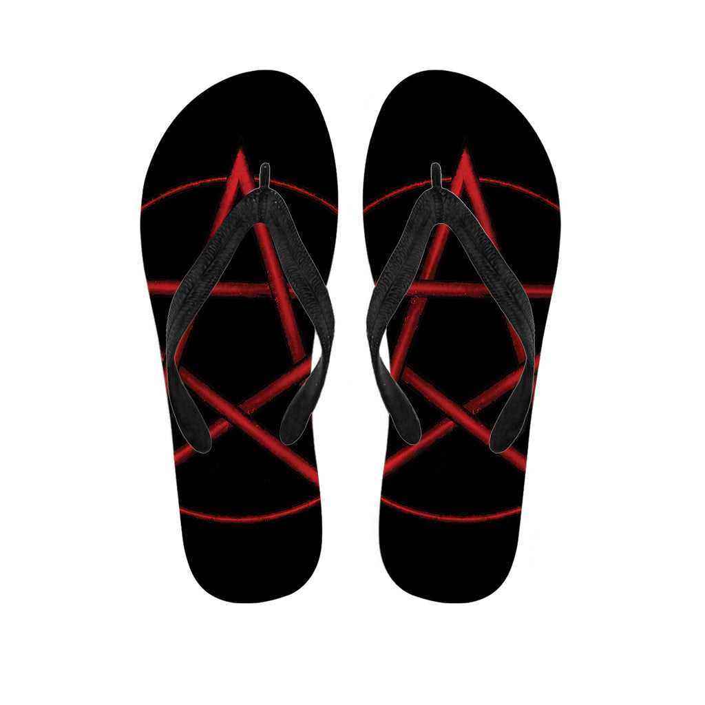 Red Pentagram Symbol Print Flip Flops
