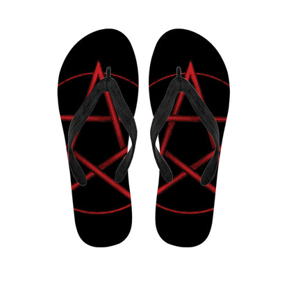 Red Pentagram Symbol Print Flip Flops