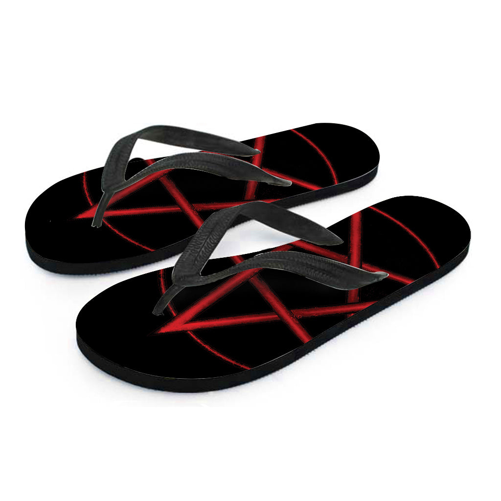 Red Pentagram Symbol Print Flip Flops