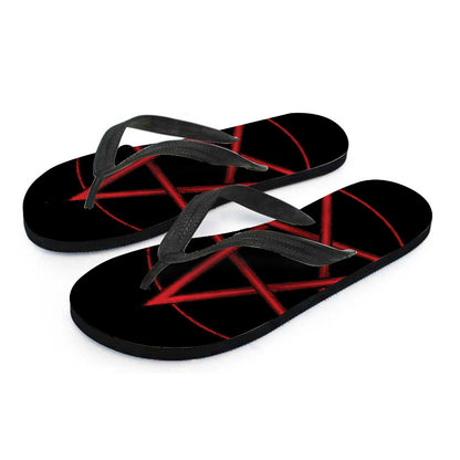 Red Pentagram Symbol Print Flip Flops