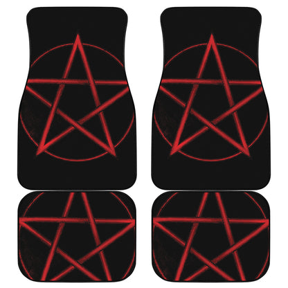 Red Pentagram Symbol Print Front and Back Car Floor Mats