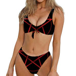 Red Pentagram Symbol Print Front Bow Tie Bikini