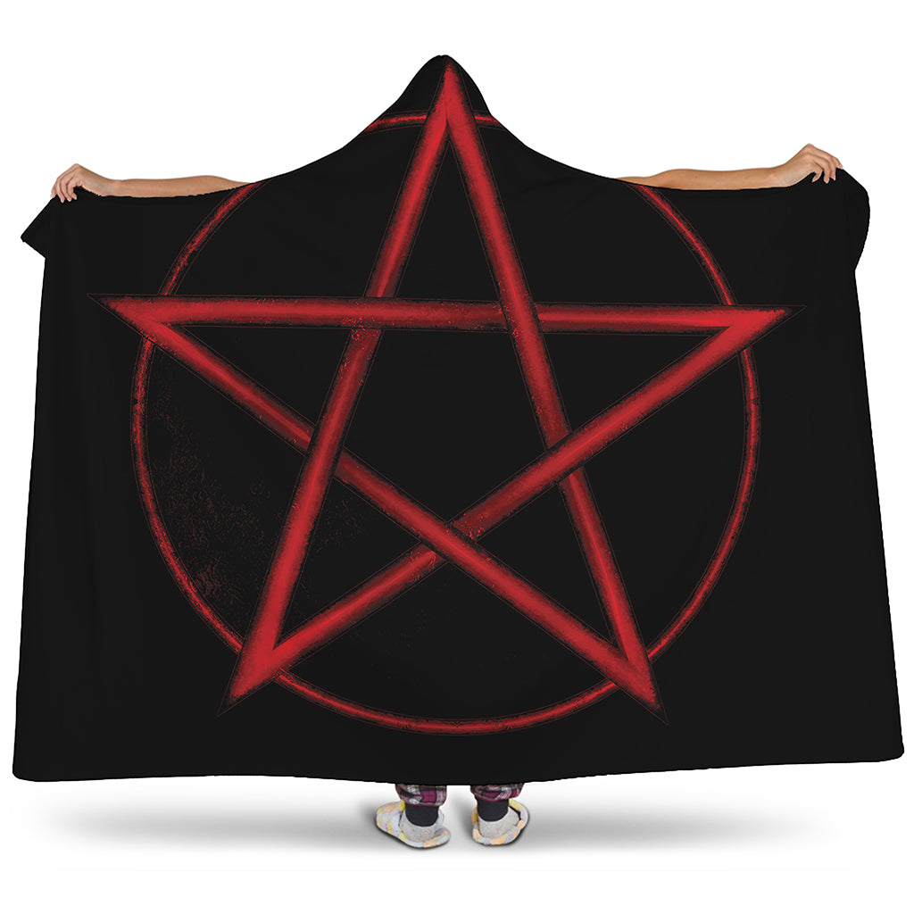 Red Pentagram Symbol Print Hooded Blanket