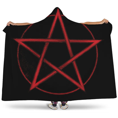 Red Pentagram Symbol Print Hooded Blanket