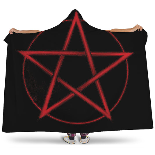 Red Pentagram Symbol Print Hooded Blanket