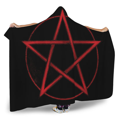 Red Pentagram Symbol Print Hooded Blanket