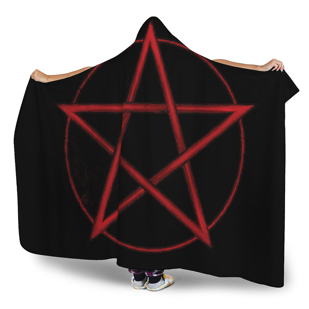 Red Pentagram Symbol Print Hooded Blanket