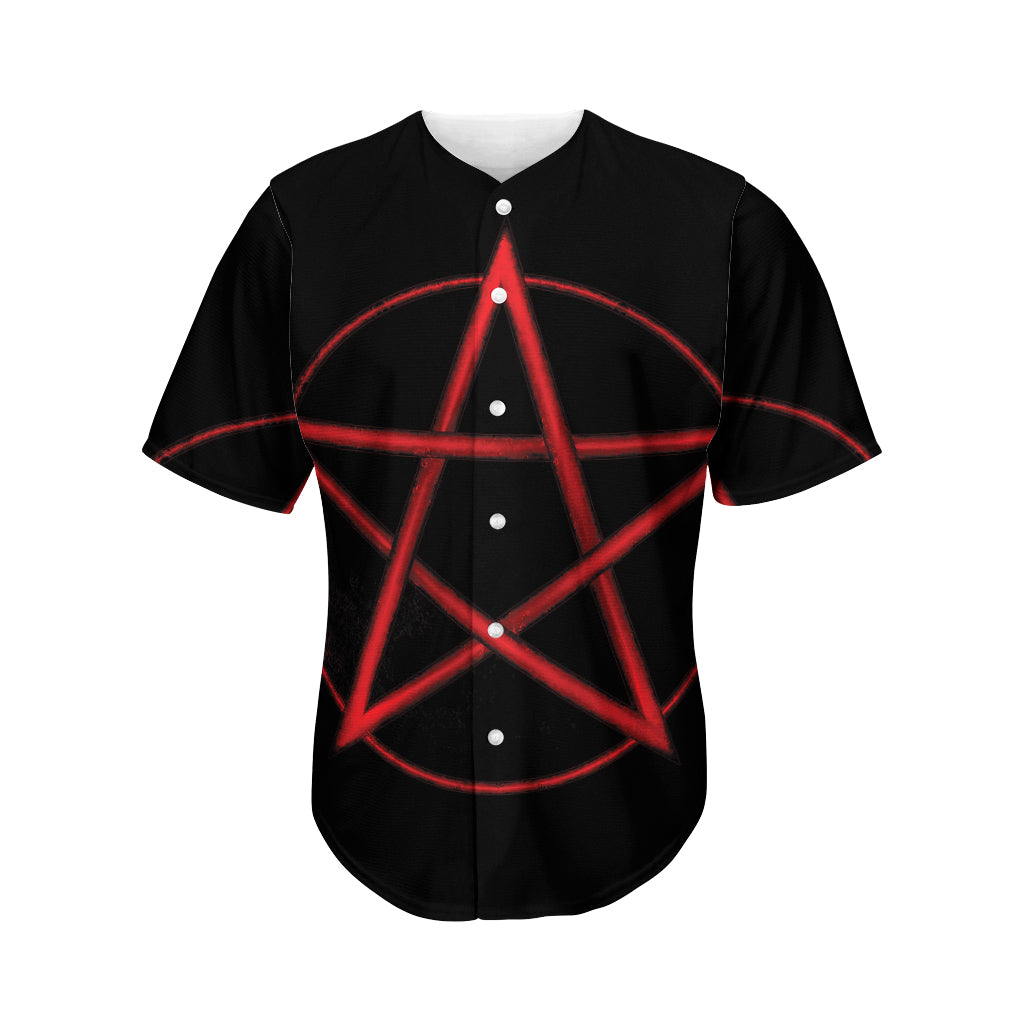 Red Pentagram Symbol Print Men's Baseball Jersey