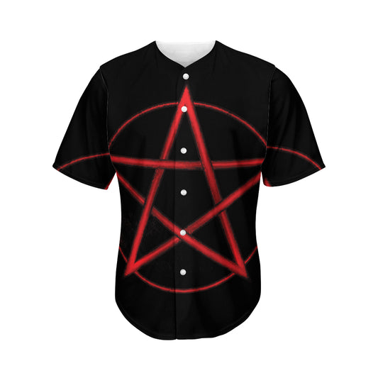 Red Pentagram Symbol Print Men's Baseball Jersey