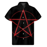 Red Pentagram Symbol Print Men's Short Sleeve Shirt