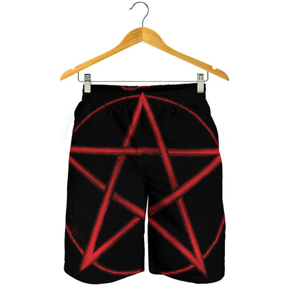 Red Pentagram Symbol Print Men's Shorts