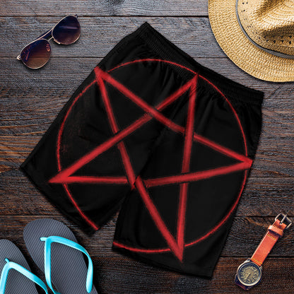 Red Pentagram Symbol Print Men's Shorts