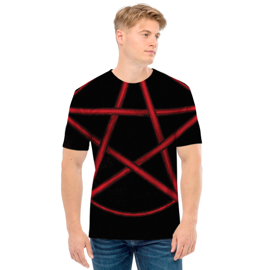 Red Pentagram Symbol Print Men's T-Shirt