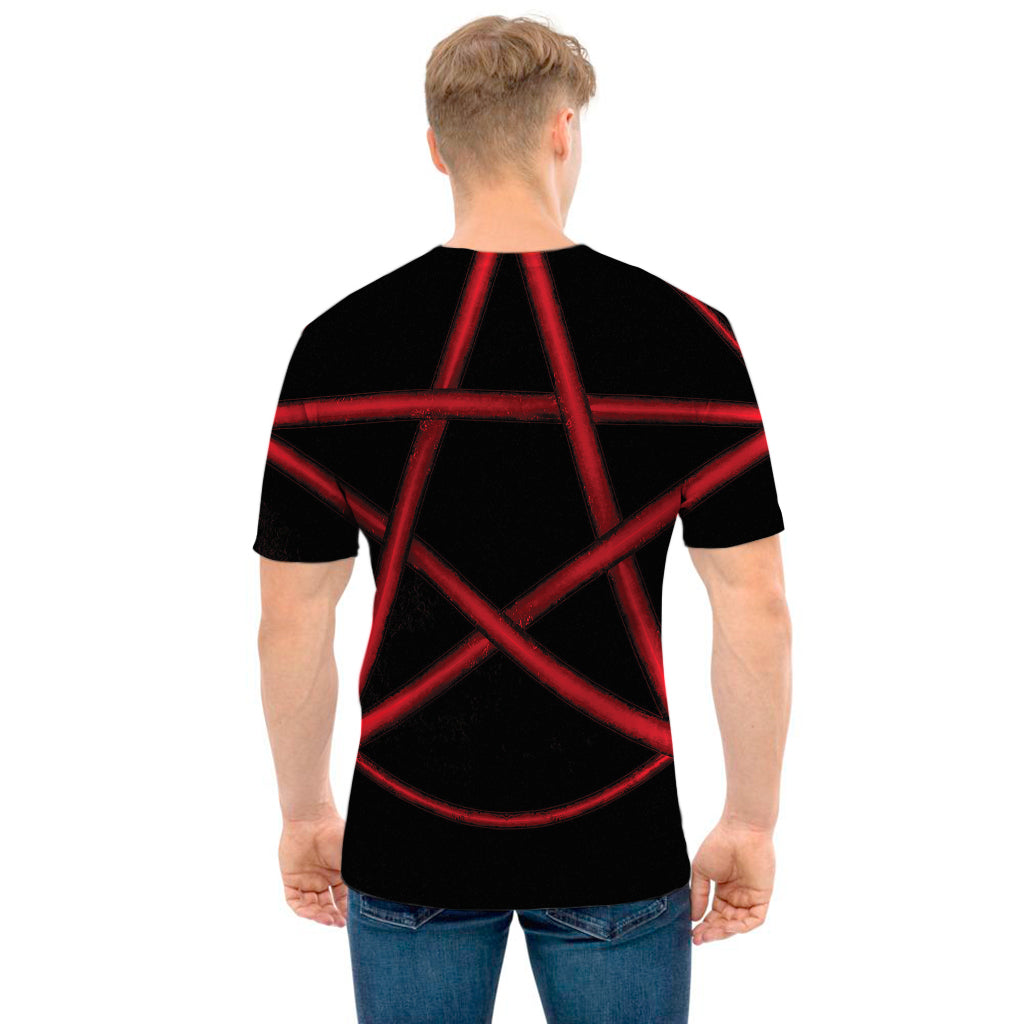 Red Pentagram Symbol Print Men's T-Shirt