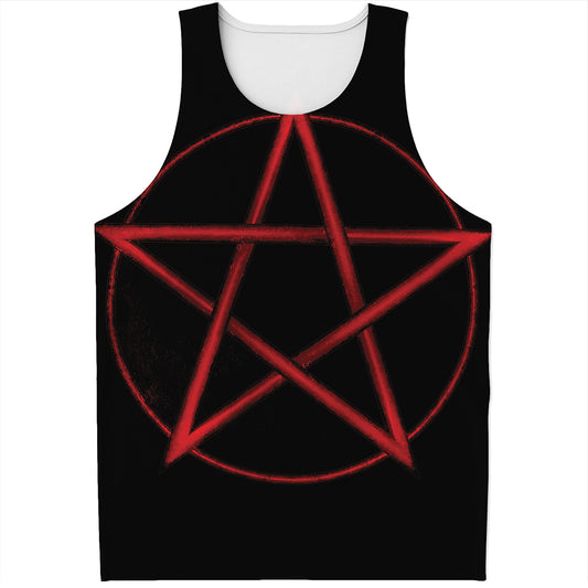 Red Pentagram Symbol Print Men's Tank Top