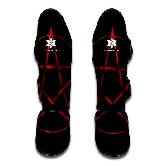 Red Pentagram Symbol Print Muay Thai Shin Guard