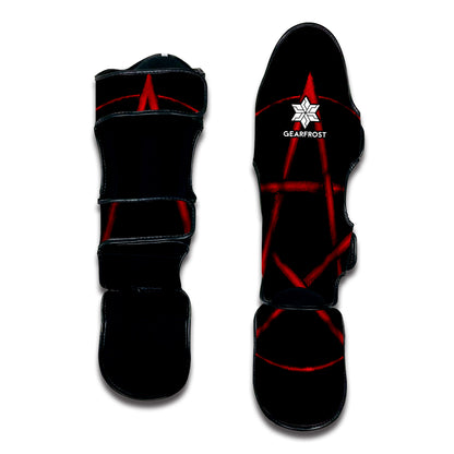 Red Pentagram Symbol Print Muay Thai Shin Guard