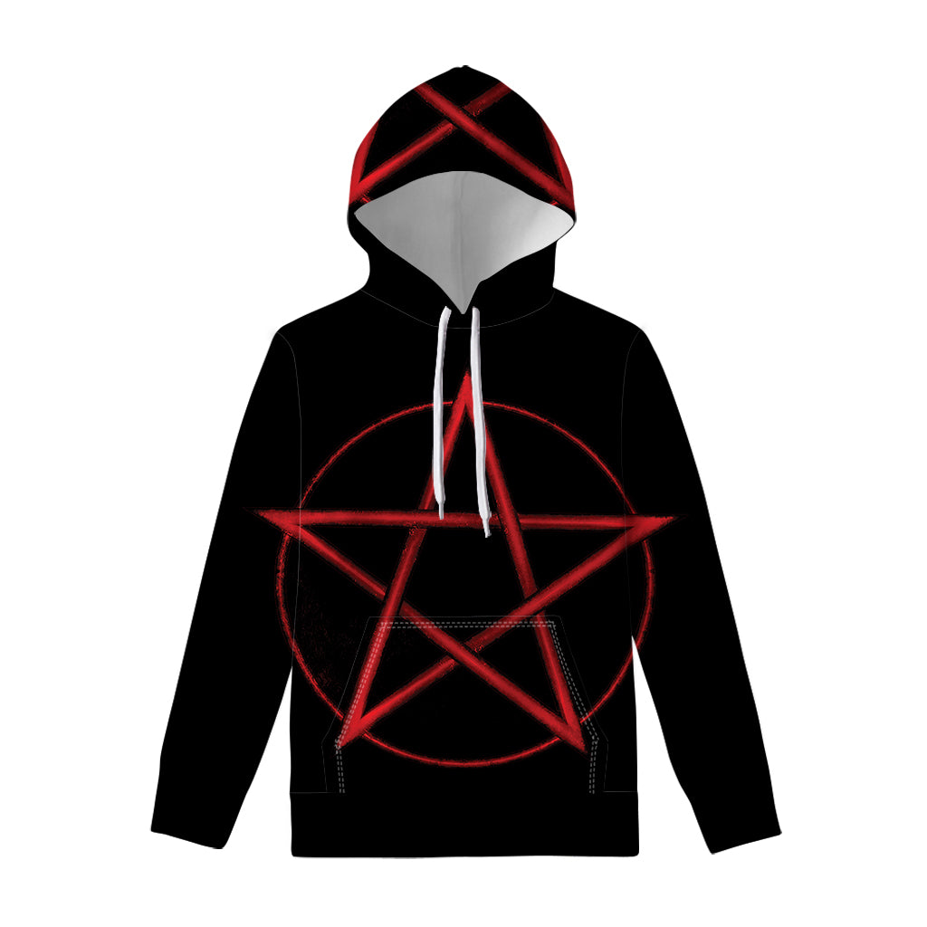 Red Pentagram Symbol Print Pullover Hoodie