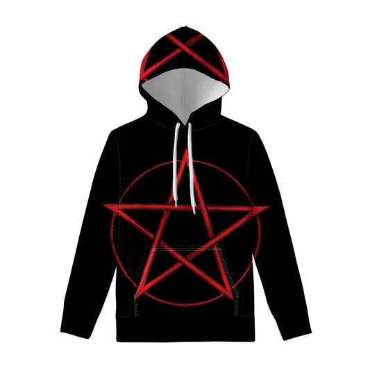 Red Pentagram Symbol Print Pullover Hoodie