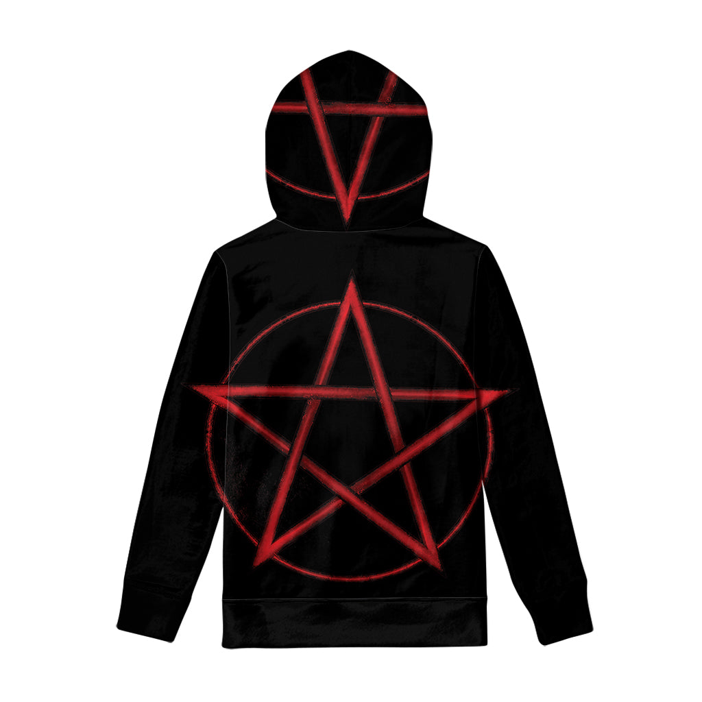Red Pentagram Symbol Print Pullover Hoodie
