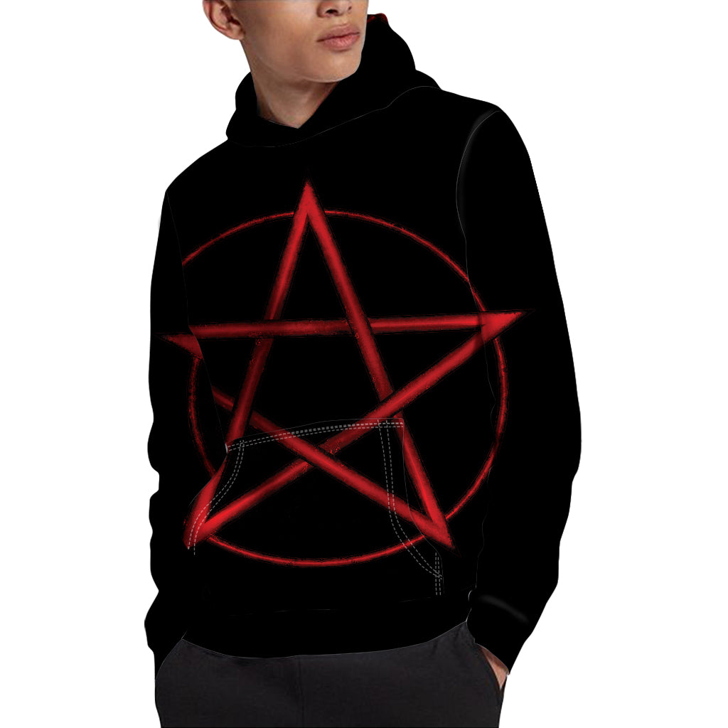 Red Pentagram Symbol Print Pullover Hoodie