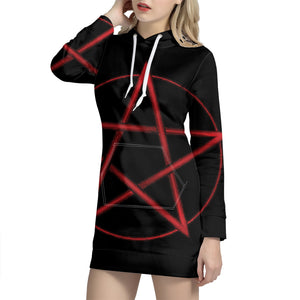 Red Pentagram Symbol Print Pullover Hoodie Dress