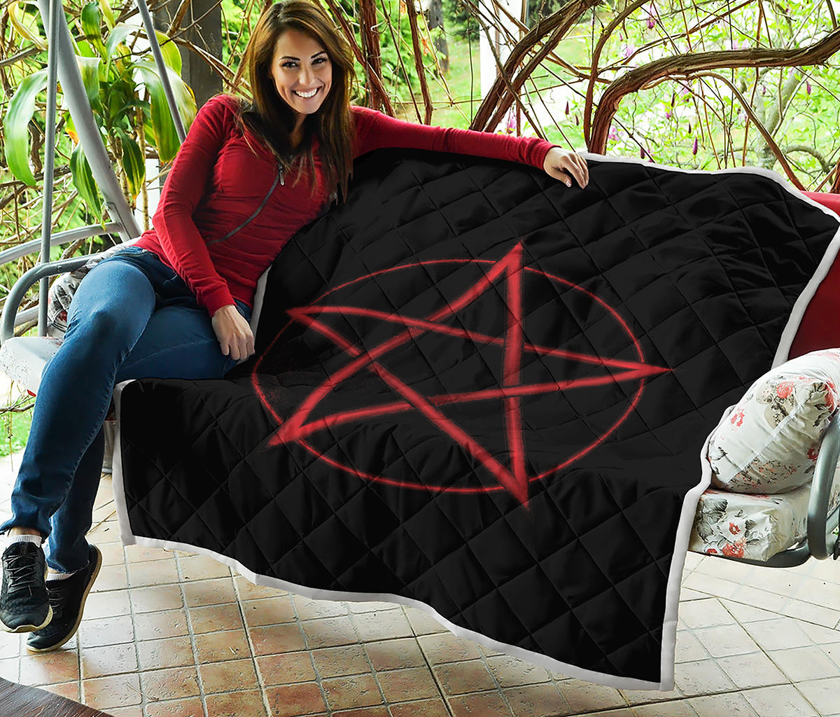 Red Pentagram Symbol Print Quilt
