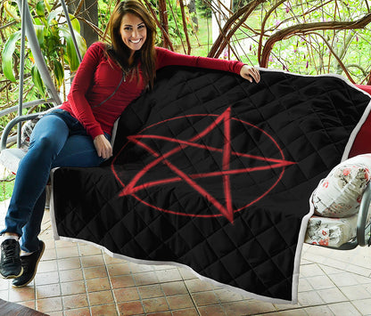 Red Pentagram Symbol Print Quilt