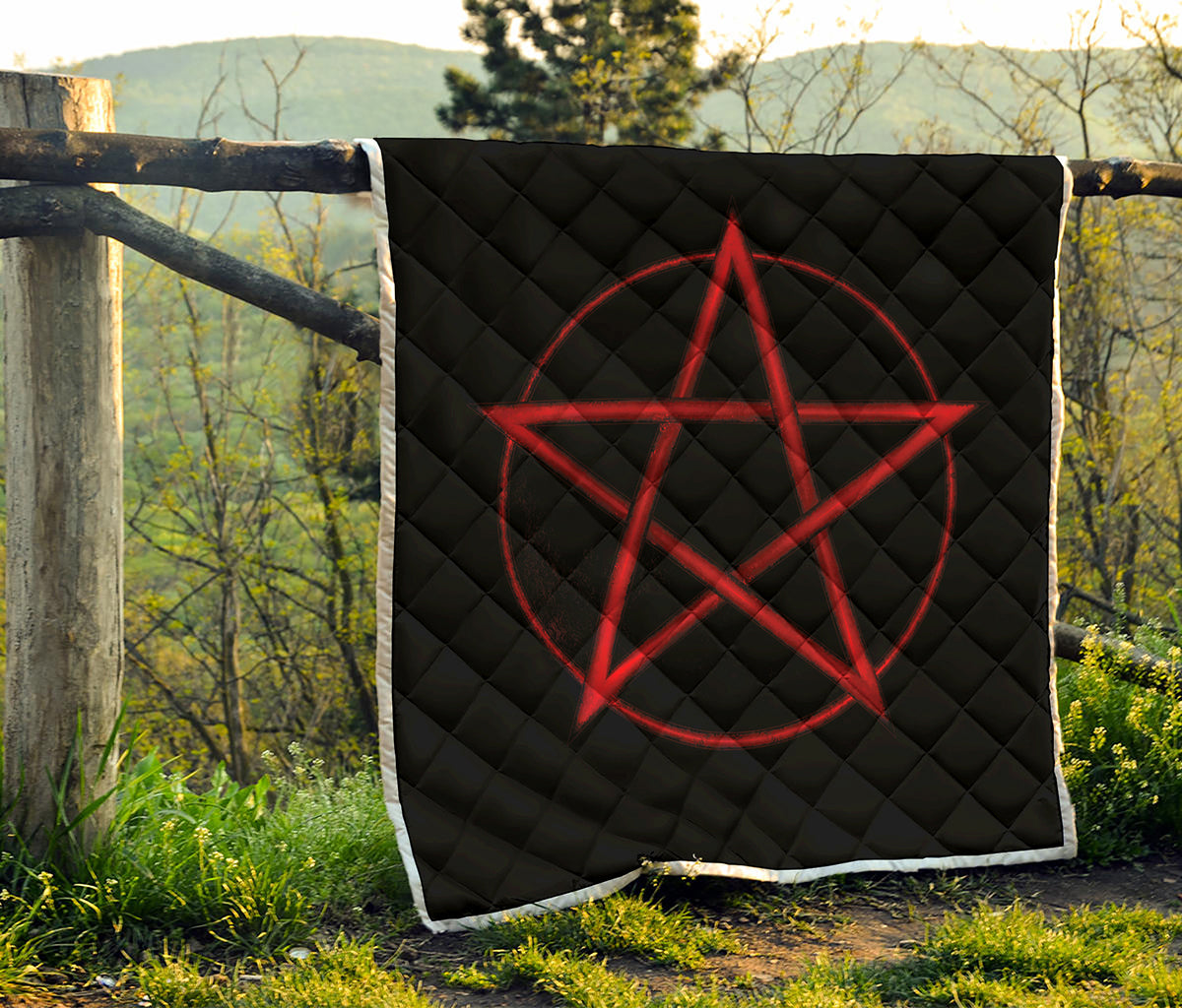 Red Pentagram Symbol Print Quilt