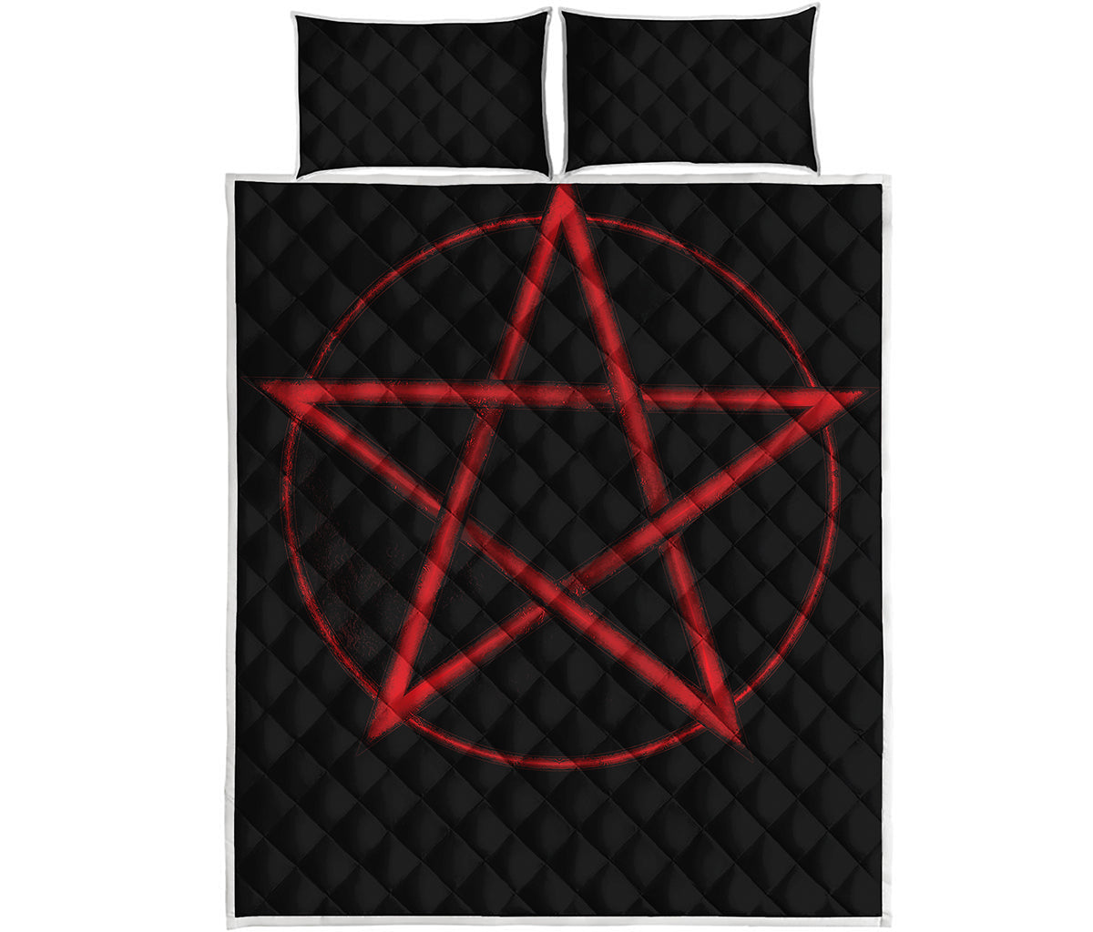 Red Pentagram Symbol Print Quilt Bed Set