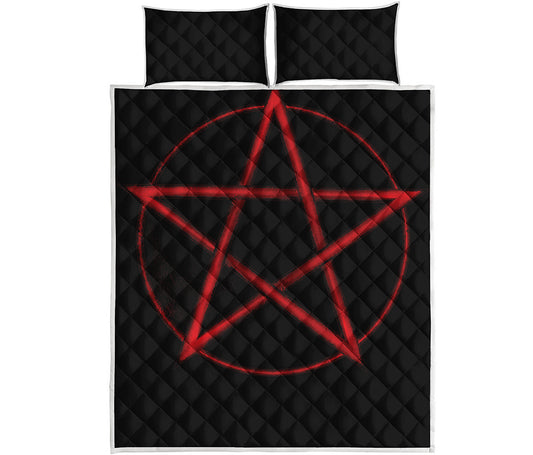 Red Pentagram Symbol Print Quilt Bed Set