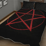 Red Pentagram Symbol Print Quilt Bed Set
