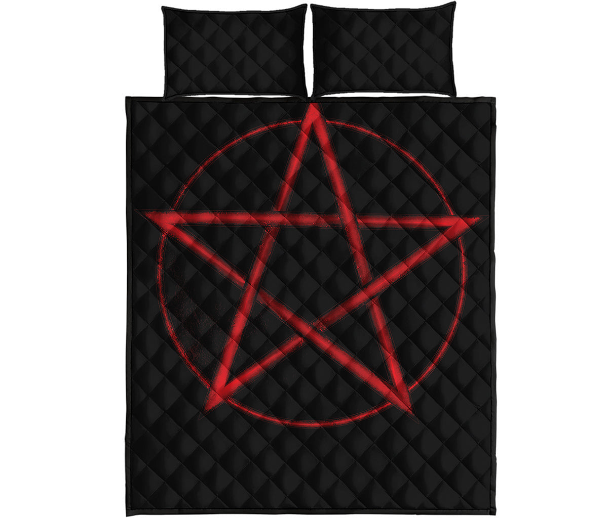 Red Pentagram Symbol Print Quilt Bed Set