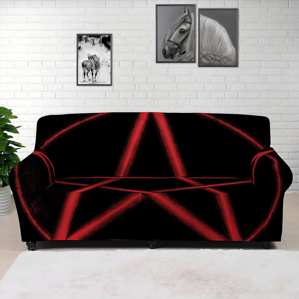 Red Pentagram Symbol Print Sofa Cover