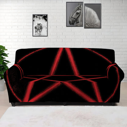 Red Pentagram Symbol Print Sofa Cover