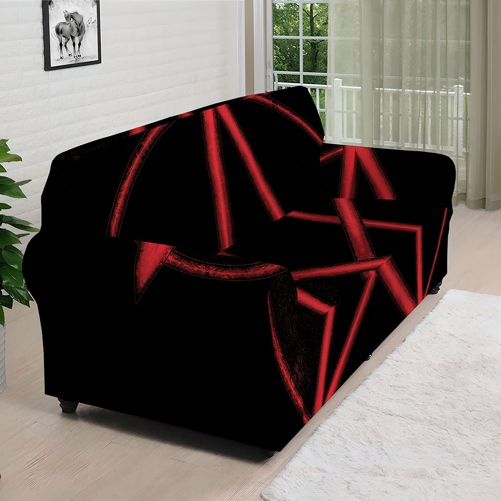 Red Pentagram Symbol Print Sofa Cover