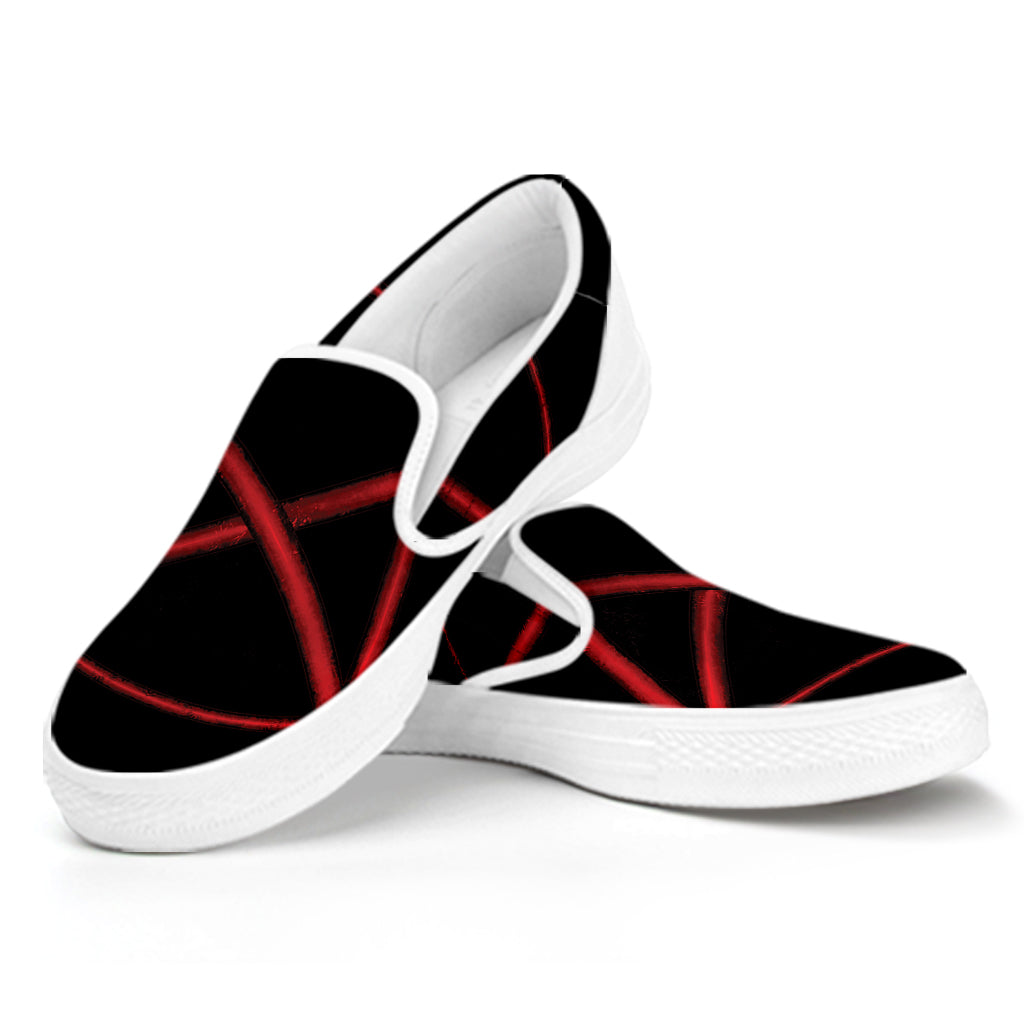 Red Pentagram Symbol Print White Slip On Shoes
