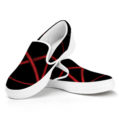 Red Pentagram Symbol Print White Slip On Shoes