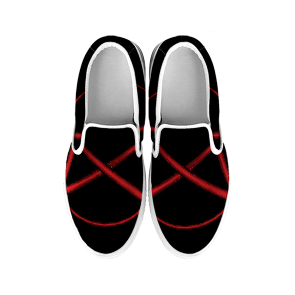 Red Pentagram Symbol Print White Slip On Shoes