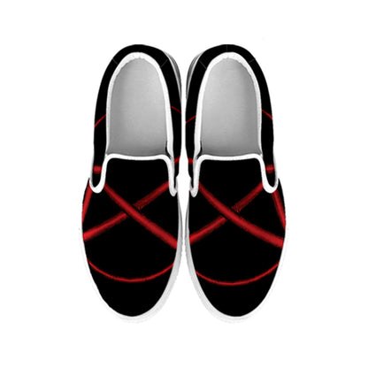 Red Pentagram Symbol Print White Slip On Shoes