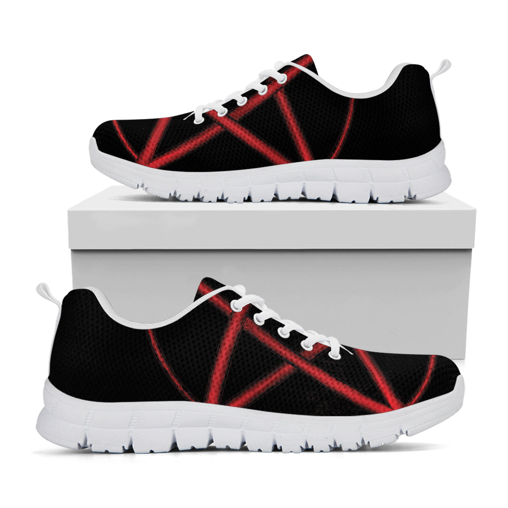 Red Pentagram Symbol Print White Sneakers