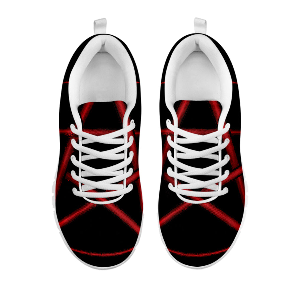 Red Pentagram Symbol Print White Sneakers