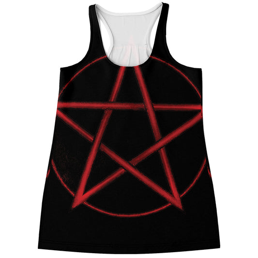 Red Pentagram Symbol Print Women's Racerback Tank Top