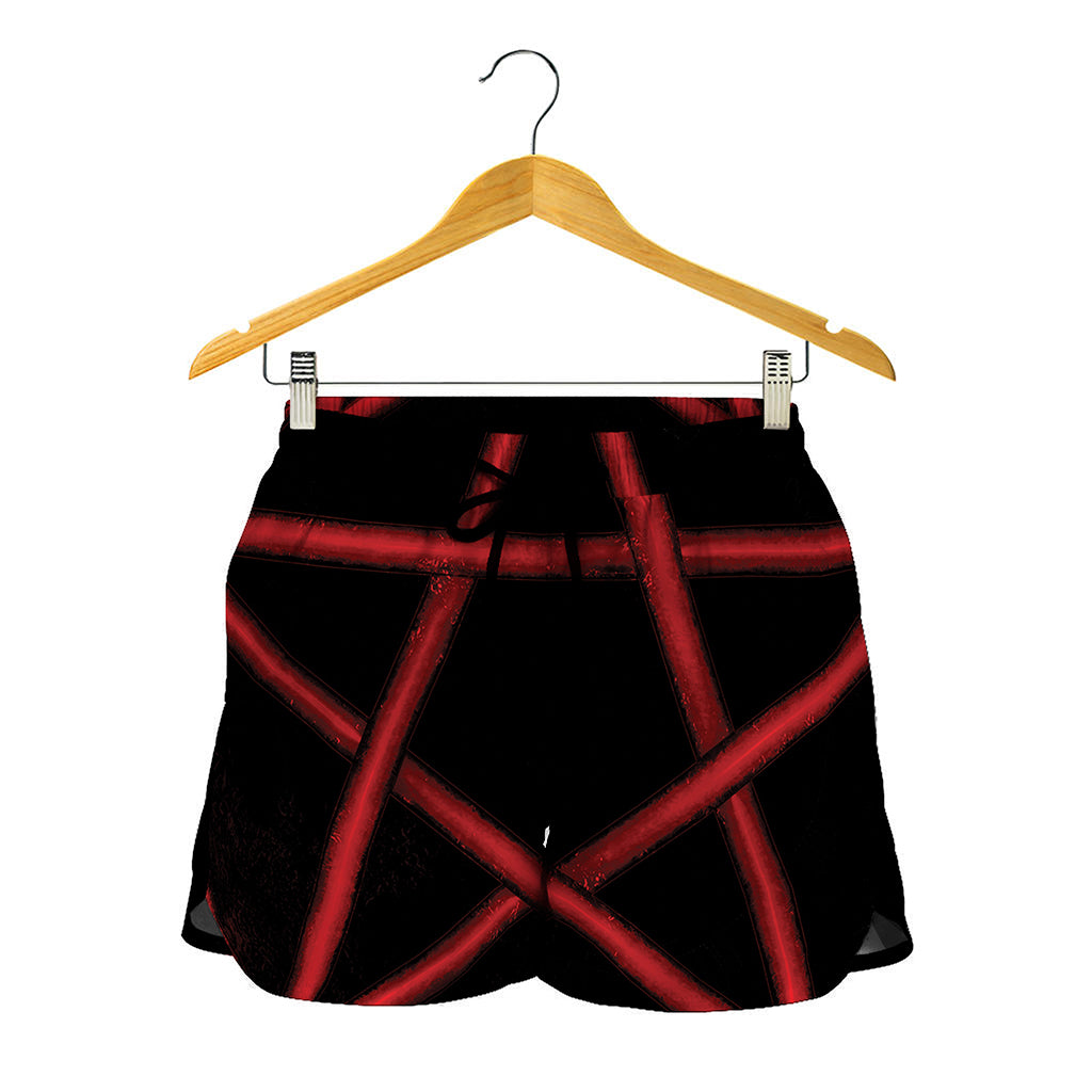 Red Pentagram Symbol Print Women's Shorts