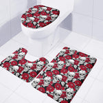 Red Peony Skull Pattern Print 3 Piece Bath Mat Set
