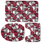 Red Peony Skull Pattern Print 3 Piece Bath Mat Set