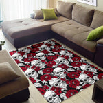 Red Peony Skull Pattern Print Area Rug GearFrost